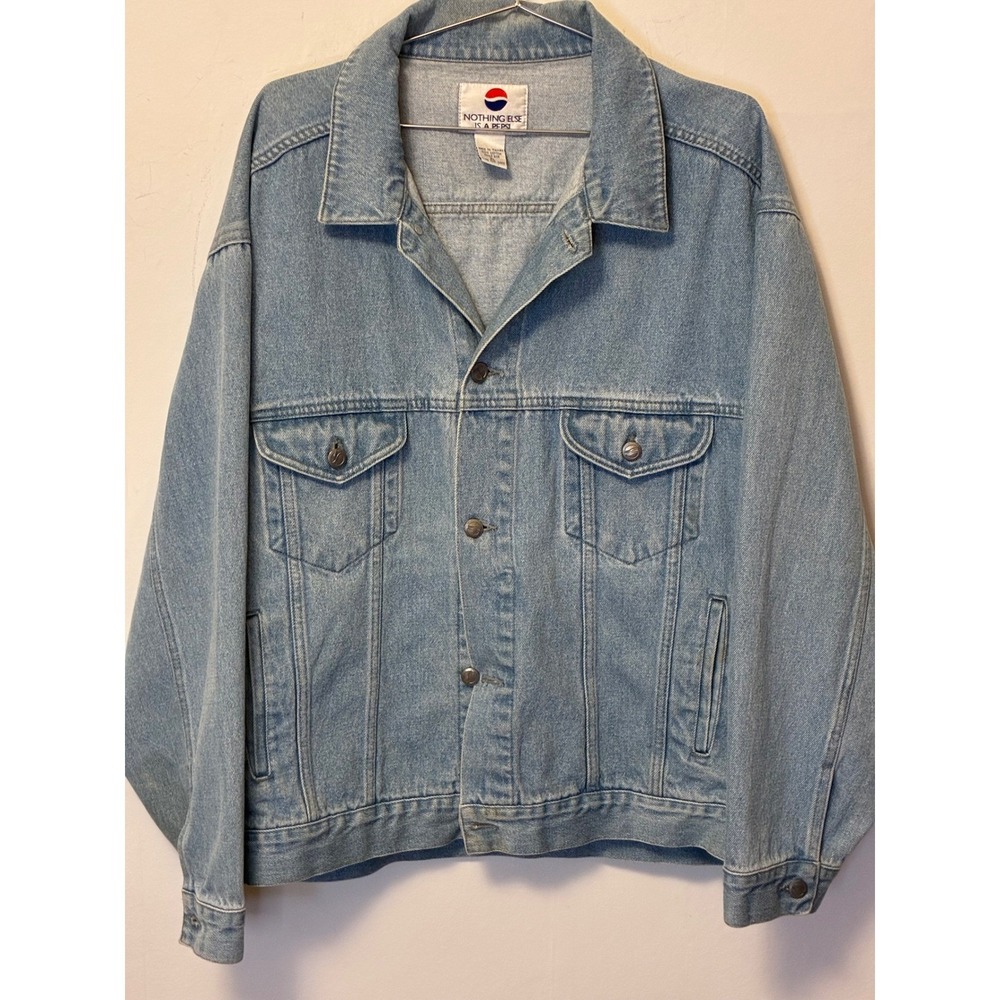 Vintage Pepsi Denim Jacket Mens XL Light Wash Blue Cotton Trucker 90s Promo